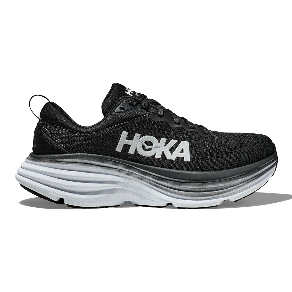 Women's Hoka One One Bondi 8, Black/White, 9 B Medium