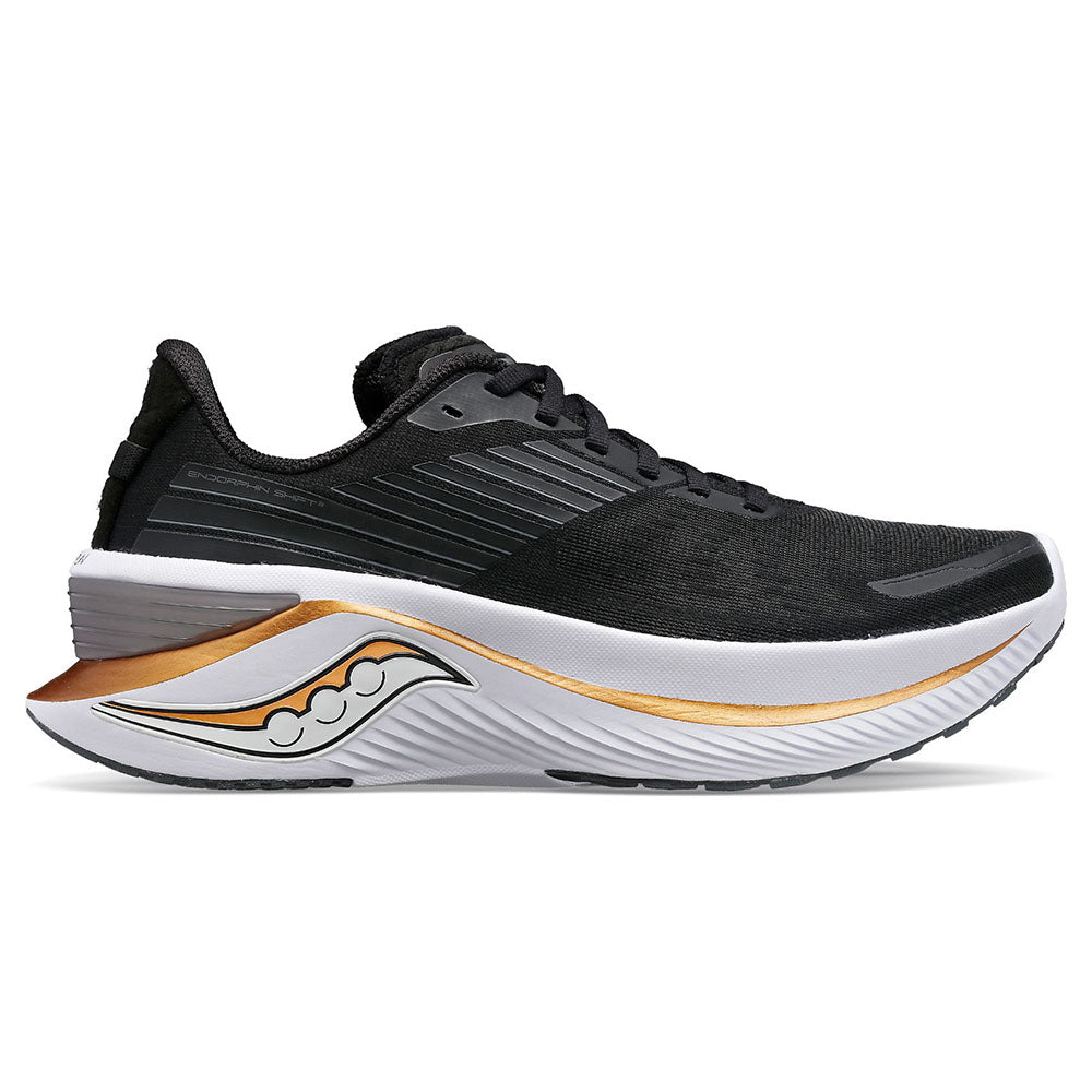 Women's Saucony Endorphin Shift 3, Black/Goldstrck, 10.5 B Medium