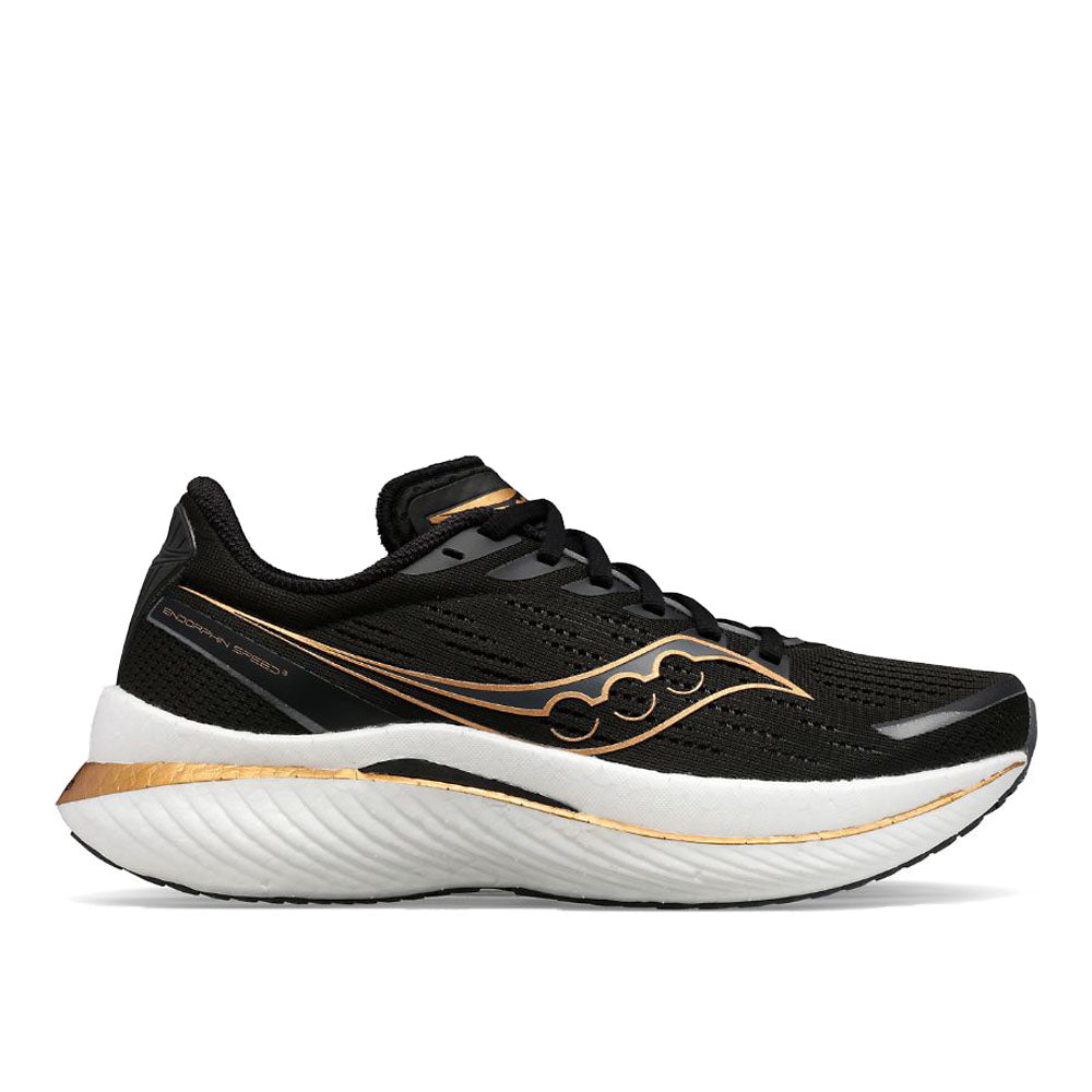 Women's Saucony Endorphin Speed 3, Black/Goldstruck, 9.5 B Medium