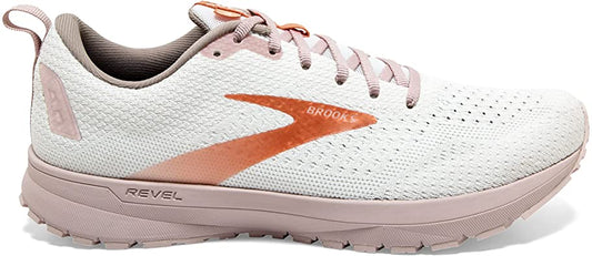 Women's Brooks Revel 4, White/Hushed Violet/Copper, 10.5 B Medium