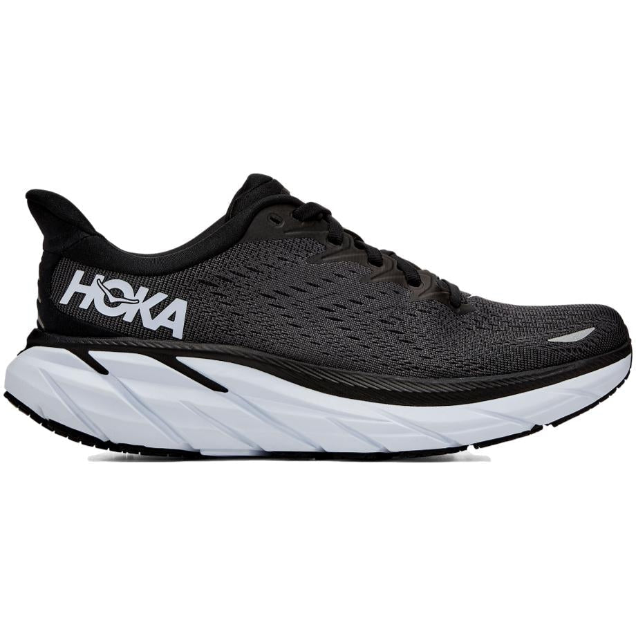 Women's Hoka One One Clifton 8, Black/White, 10.5 D Wide