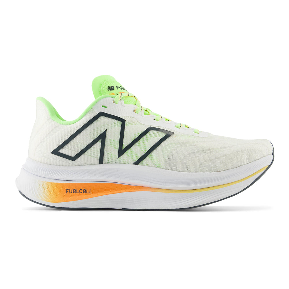 Women's New Balance FuelCell SuperComp Trainer v2, White/Bleached Lime Glo/Hot Mango, 8 B Medium